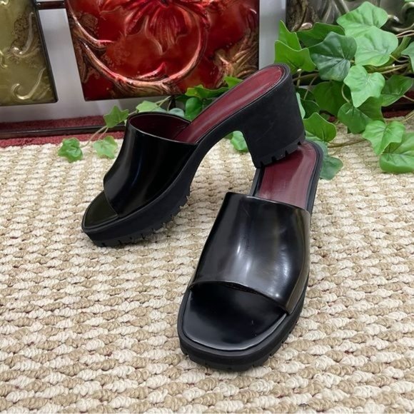 STAUD Amber Leather Slide Platform Sandals in Black RU 38 / US 8 - Picture 4 of 9